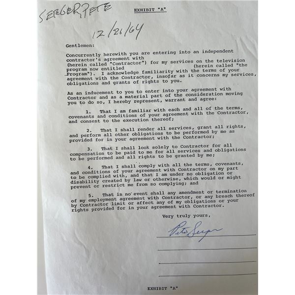 Pete Seeger signed contract
