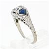 Image 8 : Antique Art Deco 18k White Gold .22 ctw Round Diamond Shield Sapphire 3 Stone Ri