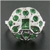 Image 2 : Vintage 14k White Gold 1.0 ctw Bezel Green Emerald Platter Cluster Cocktail Ring