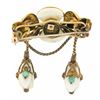 Image 5 : Antique Victorian 14K Gold Turquoise & Carved White Stone Dangle Brooch Pin