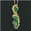 Image 3 : Vintage 18k Gold GIA Carved Emerald & Diamond Textured Dangle Pendant Necklace