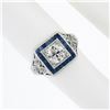 Image 3 : Antique Art Deco Platinum 1.42 ctw European Diamond & Sapphire Engagement Ring