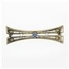Image 1 : Antique 14k Yellow Gold Square Blue Montana Sapphire & Pearl Open Bar Pin Brooch