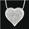 Image 3 : 14k White Gold 0.50 ctw Pave Diamond Heart w/ Polished Frame Pendant 18 Necklace