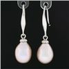 Image 2 : Classic Simple 14k White Gold Cultured Pink Pearl Tear Drop Dangle Earrings