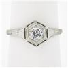 Image 9 : Antique Edwardian Platinum European Diamond Filigree & Engraved Engagement Ring