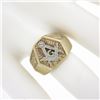 Image 3 : Men's Vintage Solid 10K Yellow & White Gold Detailed Masonic Wide Band Ring