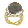 Image 8 : 18k Gold Faceted Rock Crystal Black Mother of Pearl Ring w/ 1.20 ctw Diamonds