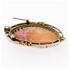 Image 6 : Large Vintage 14k Yellow Gold Carved Shell Cameo Pearl Frame Halo Brooch Pendant