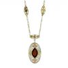 Image 7 : Antique Art Deco 14k Tri Color Gold Marquise Garnet Filigree Pendant Necklace