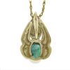 Image 6 : 14k Gold 0.77 ctw Oval Emerald Solitaire & Diamond Pendant & 18.5" Rope Chain