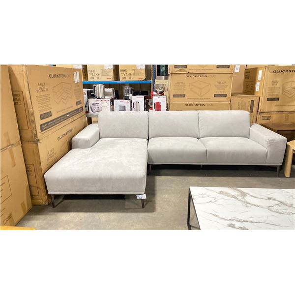 GREY MICROFIBER LEFT HAND LOUNGE 3 SEAT SECTIONAL SOFA 115"W X 68"D X 32"H