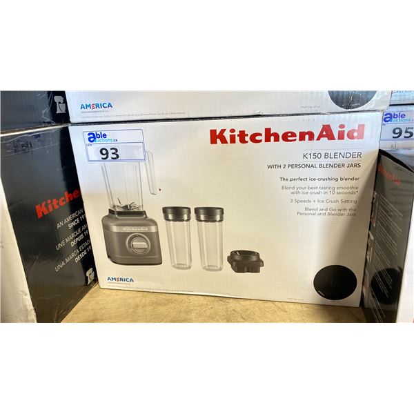 KITCHENAID K150 COUNTERTOP BLENDER WITH 2 PERSONAL BLENDER JARS & MINI BLENDER ATTACHMENT