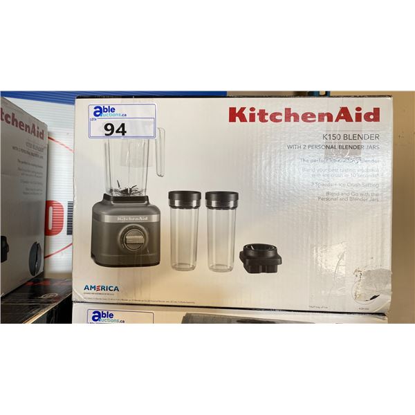 KITCHENAID K150 COUNTERTOP BLENDER WITH 2 PERSONAL BLENDER JARS & MINI BLENDER ATTACHMENT