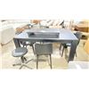 Image 2 : BLACK WOOD DISTRESSED LOOK DESIGNER DINING TABLE WITH LEAF & 4 BLACK WOOD SIDE CHAIRS