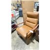 Image 1 : MODELED BROWN LEATHER DESIGNER WOOD FRAMED POWERED HIGH BACK RECLINING ARMCHAIR