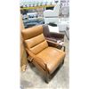 Image 2 : MODELED BROWN LEATHER DESIGNER WOOD FRAMED POWERED HIGH BACK RECLINING ARMCHAIR