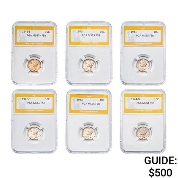 [6] 1940-1945 Mercury Silver Dime PGA MS64-67+