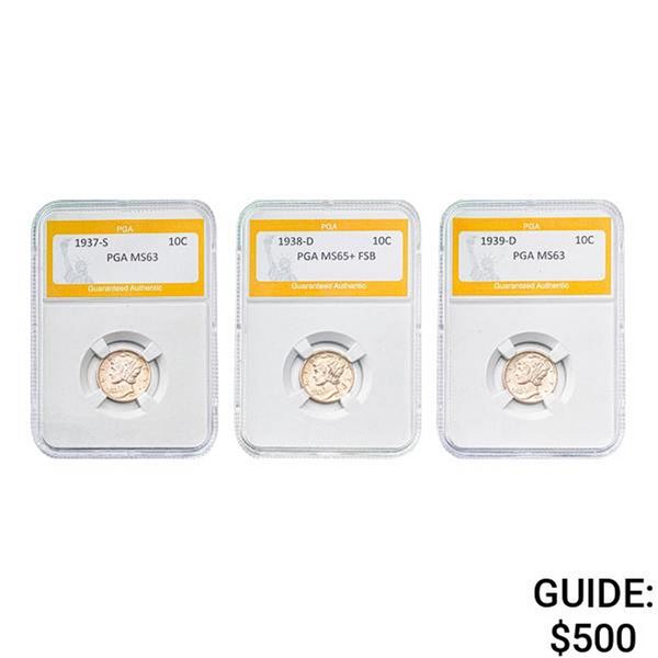 [3]1937-1939 Mercury Silver Dime PGA MS63-65+