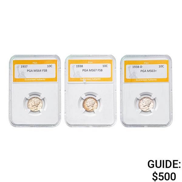 [3]1937-1938 Mercury Silver Dime PGA MS63+-67