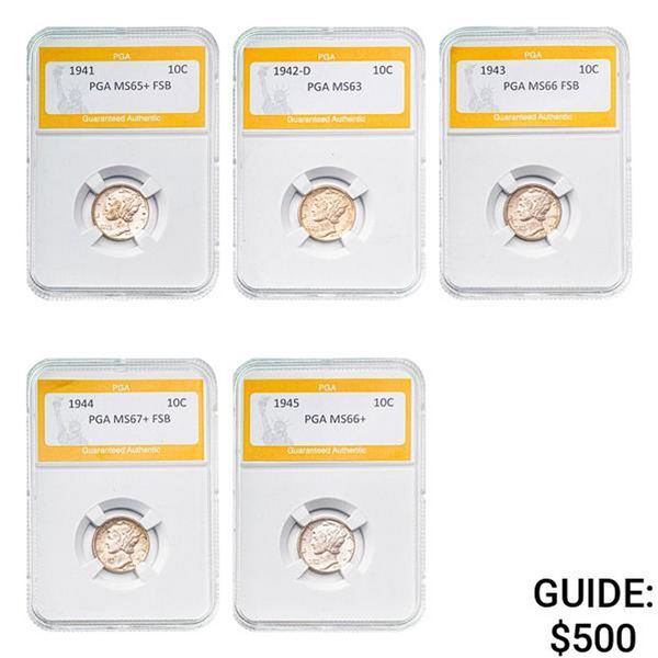 [5]1941-1945 Mercury Silver Dime PGA MS63-67+