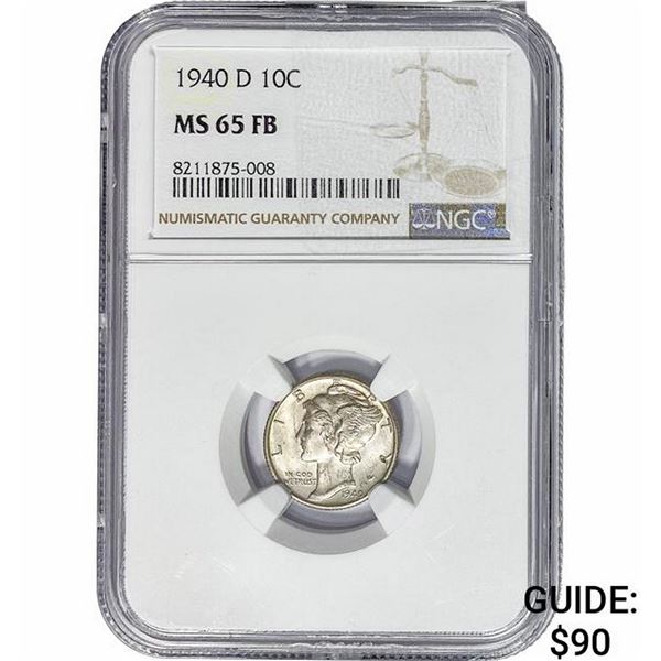 1940-D Mercury Silver Dime NGC MS65 FB