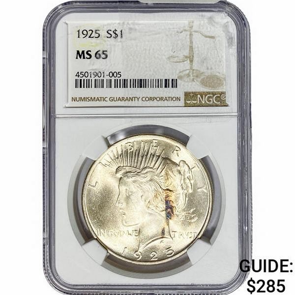 1925 Silver Peace Dollar NGC MS65
