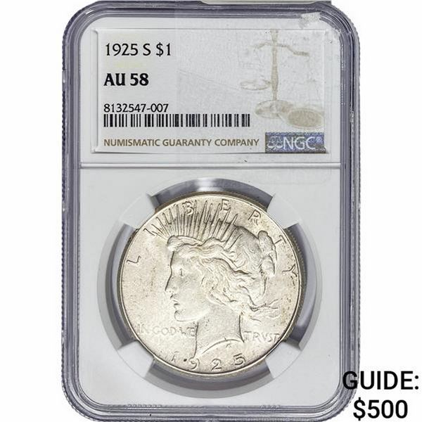 1925-S Silver Peace Dollar NGC AU58