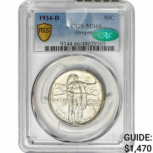 1934-D CAC Oregon Trail Half Dollar PCGS MS66