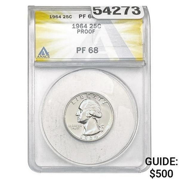 1964 Washington Silver Quarter ANACS PF68