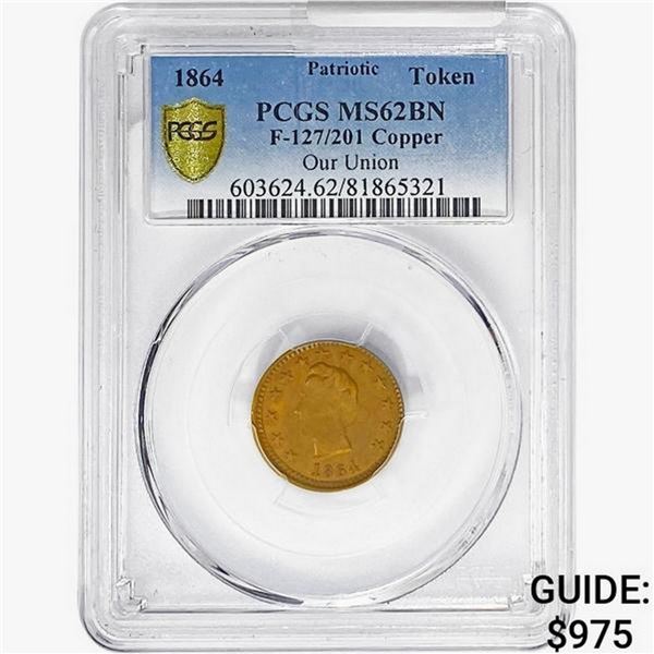 1864 Patriotic Token F-127/201 Copper PCGS MS62 BN