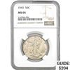 Image 1 : 1943 50C Walking Liberty Half Dollar NGC MS64