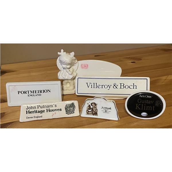 6 vintage porcelain advertising placards. Goebel Hummel Putnam