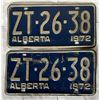 Image 1 : 1972 Alberta license plates matched set