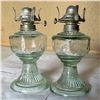 Image 1 : Pair of glass oil lamps 8” tall. No chimneys