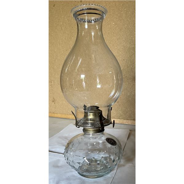 Antique oil lamp with chimney. 13” tall