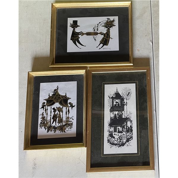 3 vintage Bjorn Wiindblad framed prints. Largest is 8” x 12”