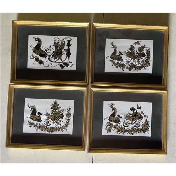 4 vintage Bjorn Wiinblad framed prints 8.5” x 10.5”