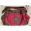Image 1 : Western style faux leather with rhinestones shoulder purse 12” long x 9” high