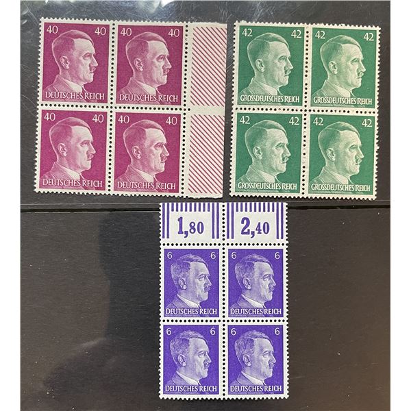 Germany 3 blocks of 4 Hitler stamps 2 with borders
