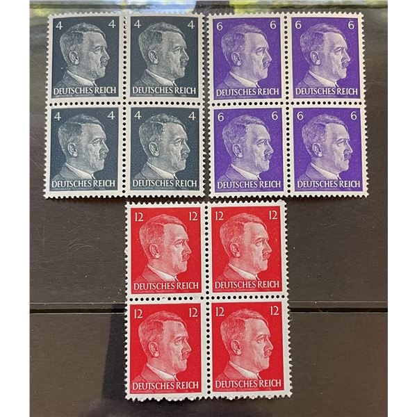 Germany 1941 3 blocks of 4 Hitler stamps
