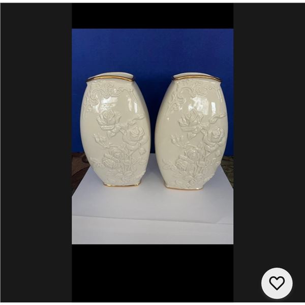 Pair of 8” Lenox porcelain vase.  Embossed roses with gold trim