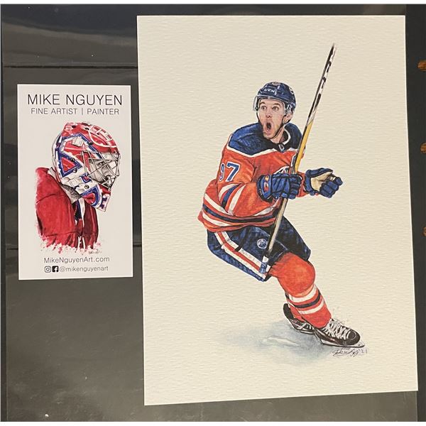 Connor McDavid Edmonton Oilers watercolor print by Mike Nguyen 5”x7” .business car