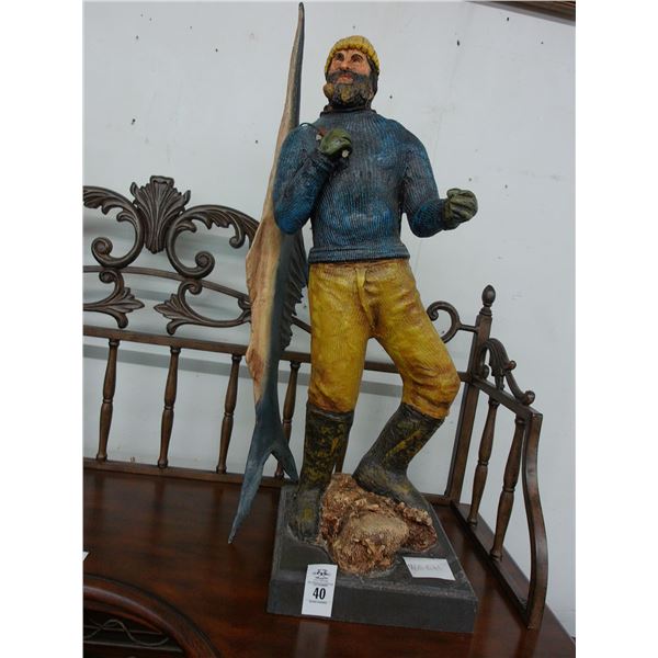 30" Fisherman w/Fish Statuary