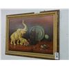Image 1 : Framed Oil On Board Elephants/Buddah Wall Art - 24  X  30