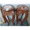 Image 1 : Cherry w/Marble Inlay Ornate Carved Pedestals - Pair - (One Damaged)