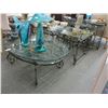 Image 2 : Ornamental Iron Base Glasstop Oval Coffee Table/End/Hall Tables - 4 Pc.