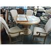 Image 1 : Distressed Round Pedestal Dining Table w/4 Padded Armchairs