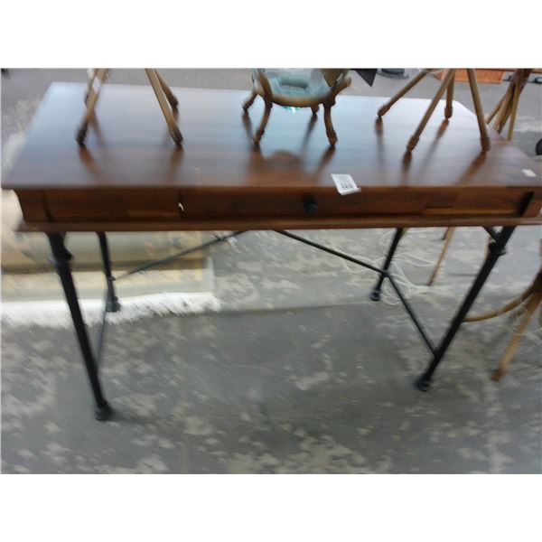 Teak ? Hall Table w/Iron Base/Drawer