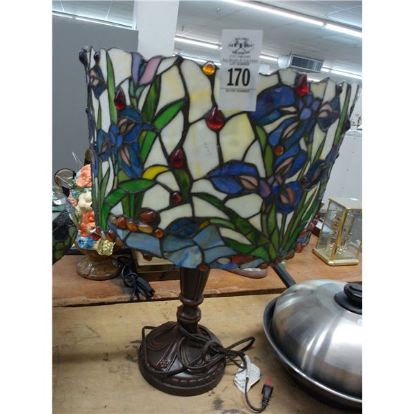 Leaded Glass Floral Torchier Style Lamp